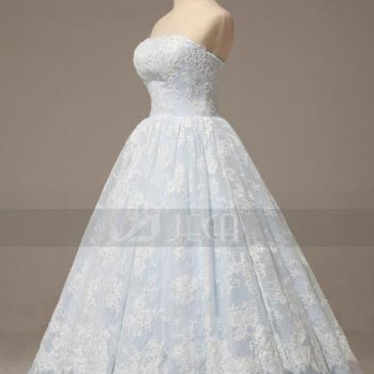 A-line Baby Blue Lace Wedding Gown Rustic Chic..