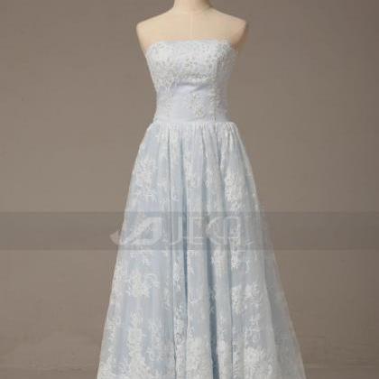 A-line Baby Blue Lace Wedding Gown Rustic Chic..